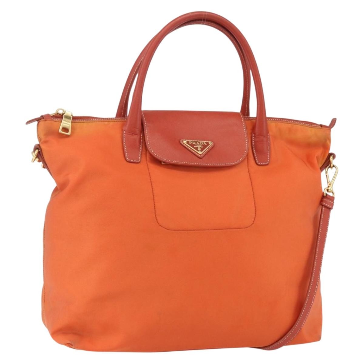 Prada Convertible Flap Tote Tessuto And Saffiano Leather Orange Nylon Tote Bag Bag