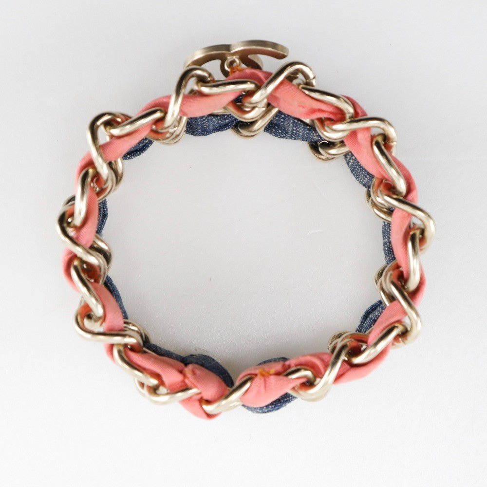 Chanel Coco Mark Chain 2 Bracelet Metal And Denim Multicolour Mesh Bracelet Jewelry