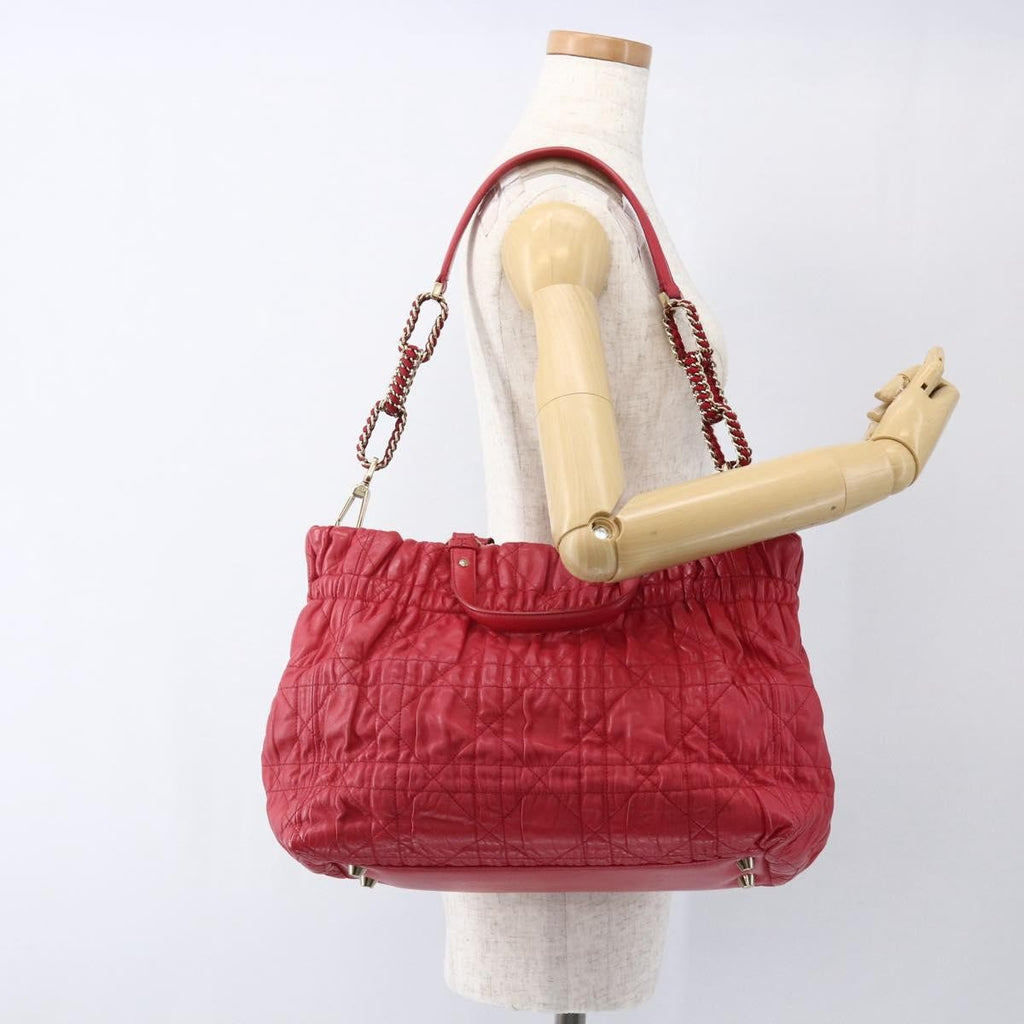 Christian Dior Delices Tote Cannage Quilt Leather Red Leather Tote Bag Bag (Pre-Owned)