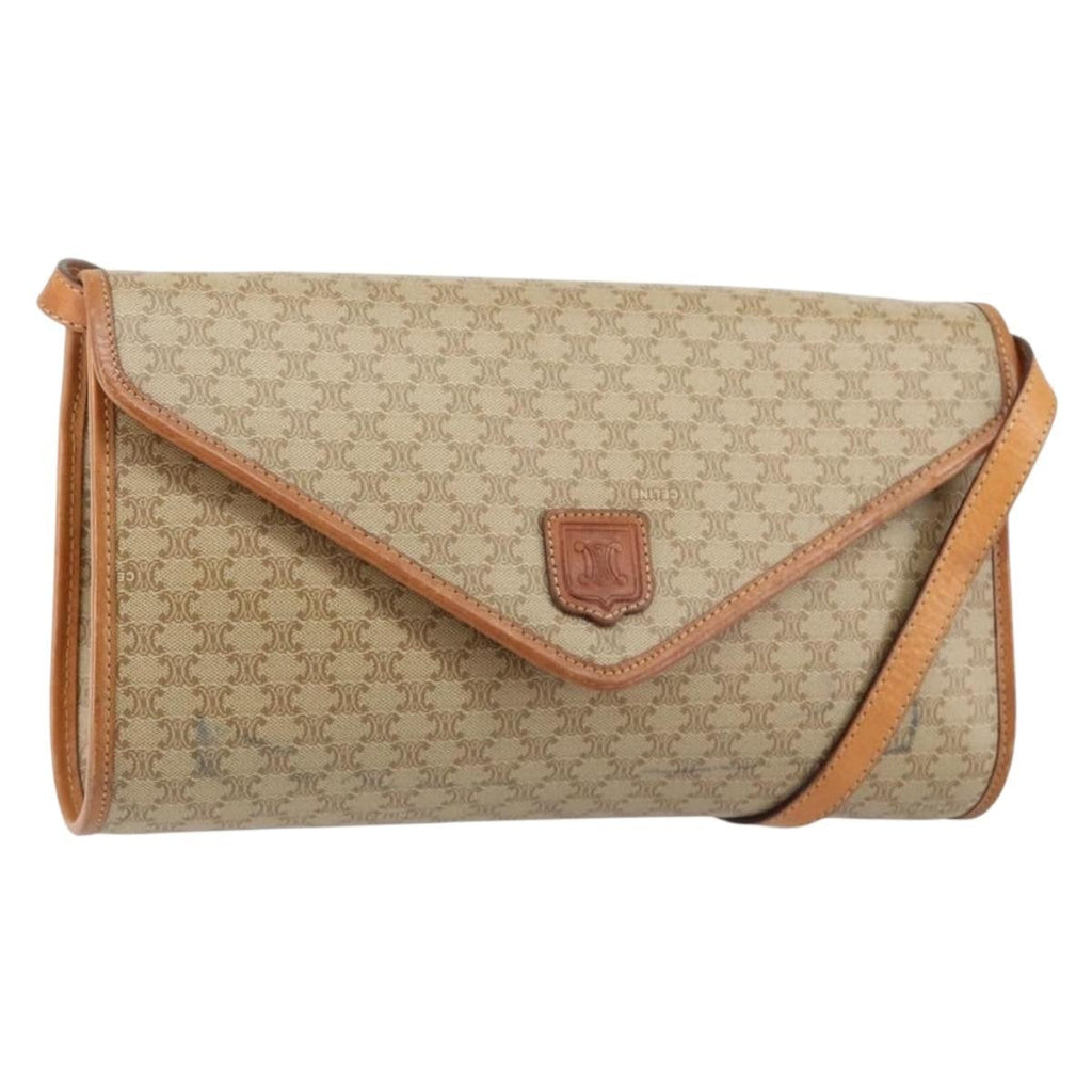 Celine Vintage Macadam Shoulder Bag Canvas And Leather Beige Canvas Shoulder Bag Bag