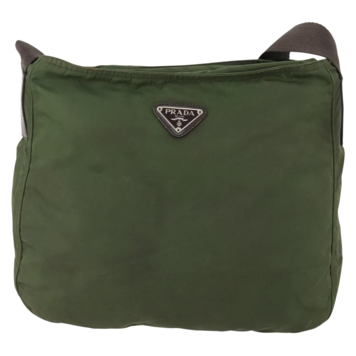 Prada Zip Top Messenger Bag Tessuto Khaki Nylon Shoulder Bag Bag