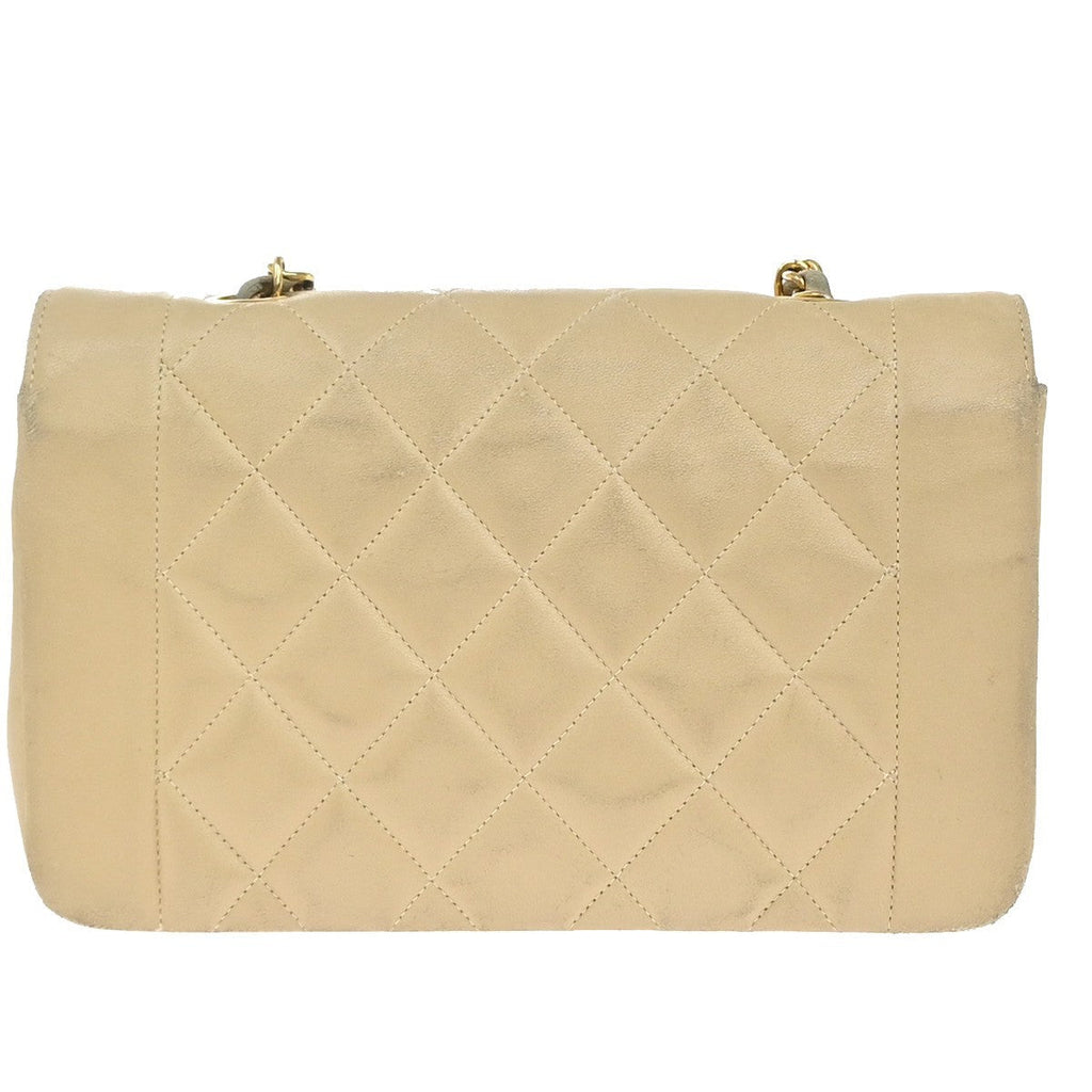 Chanel Diana Flap Bag Quilted Lambskin Beige Leather Shoulder Bag Bag