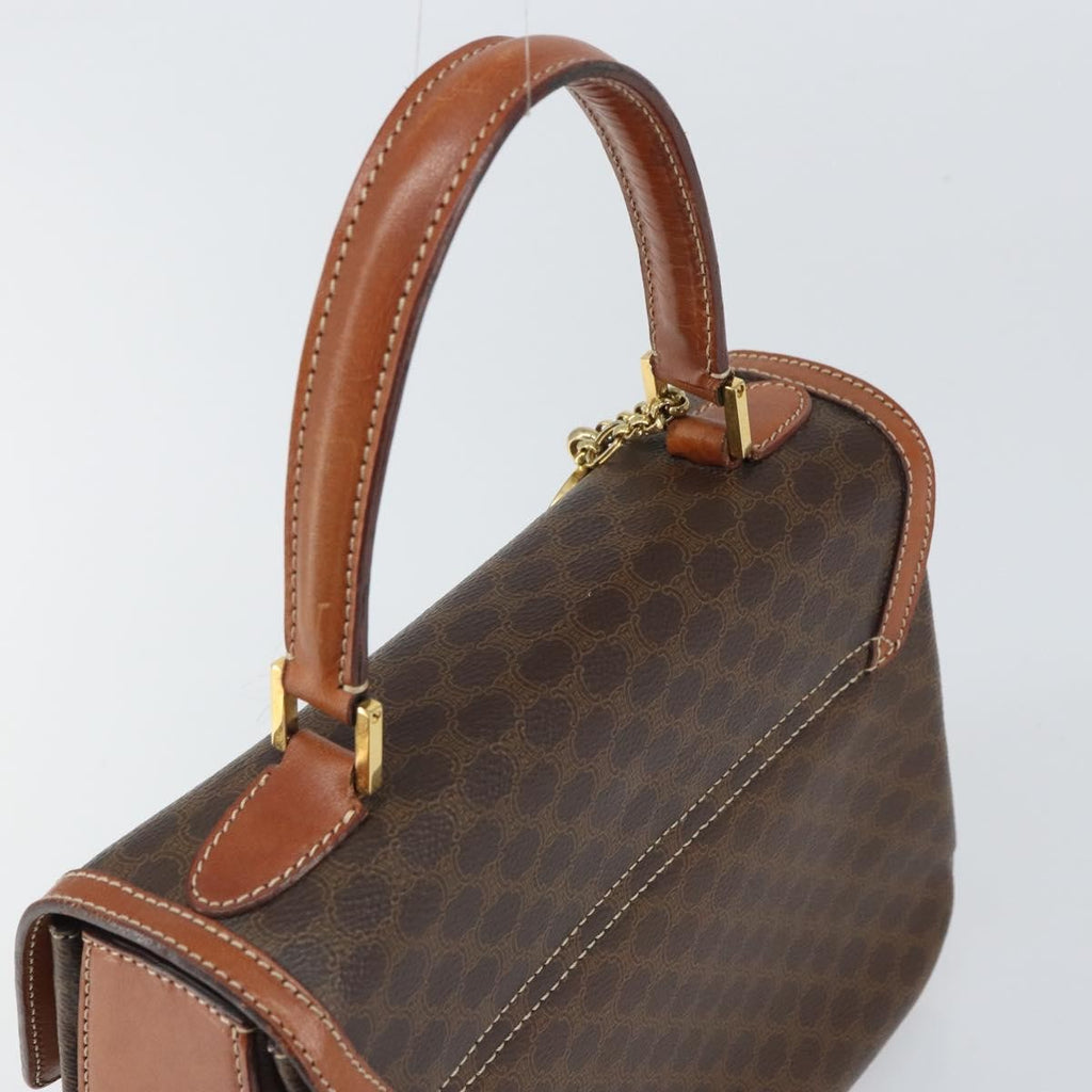 Celine Vintage Convertible Top Handle Bag Macadam Coated Canvas Brown Pvc Handbag