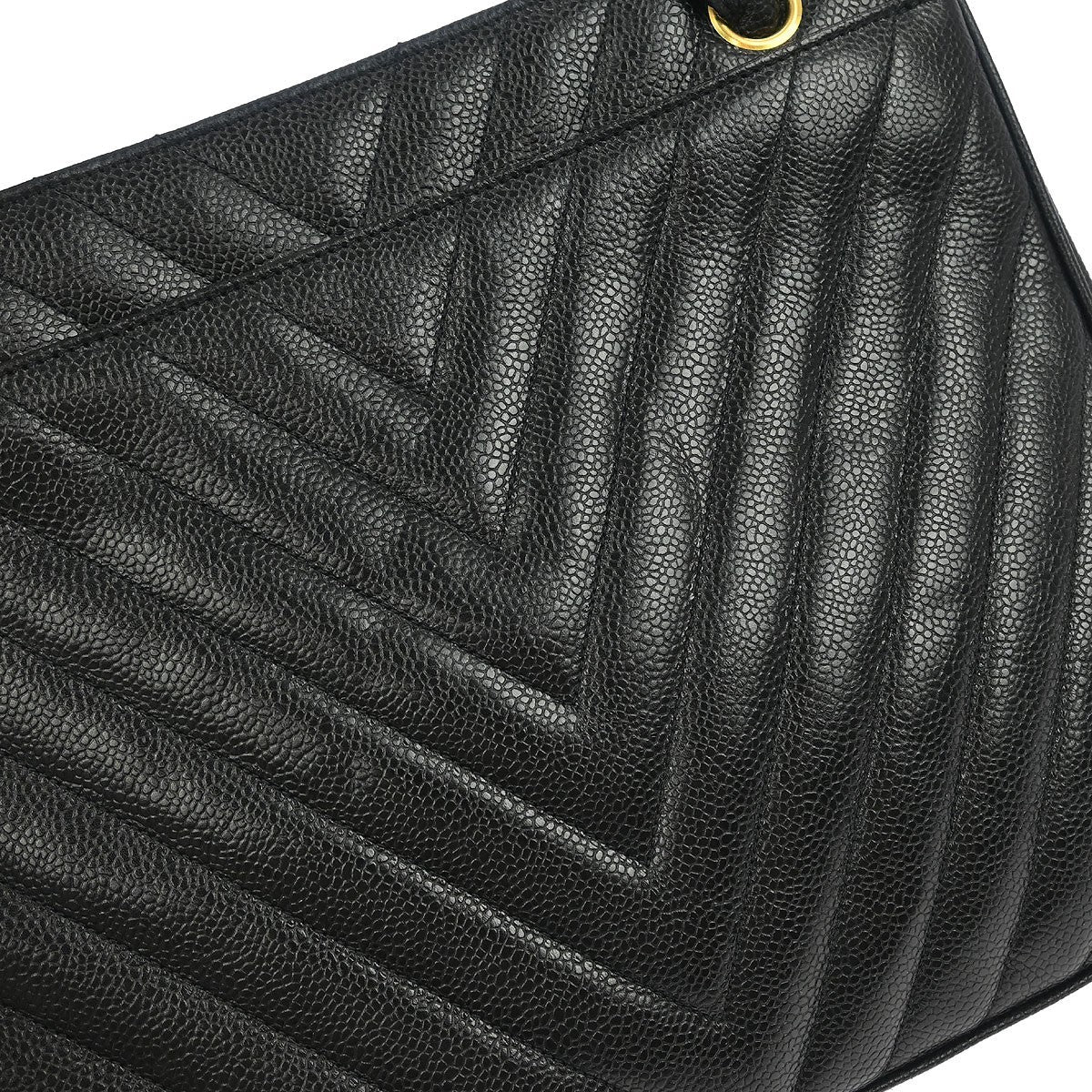 Chanel Vintage Zip Shoulder Bag Chevron Caviar Black Leather Shoulder Bag Bag