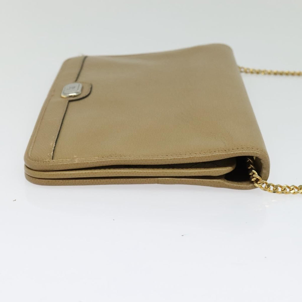Christian Dior Vintage Chain Flap Shoulder Bag Leather Beige Leather Shoulder Bag Bag (Pre-Owned)