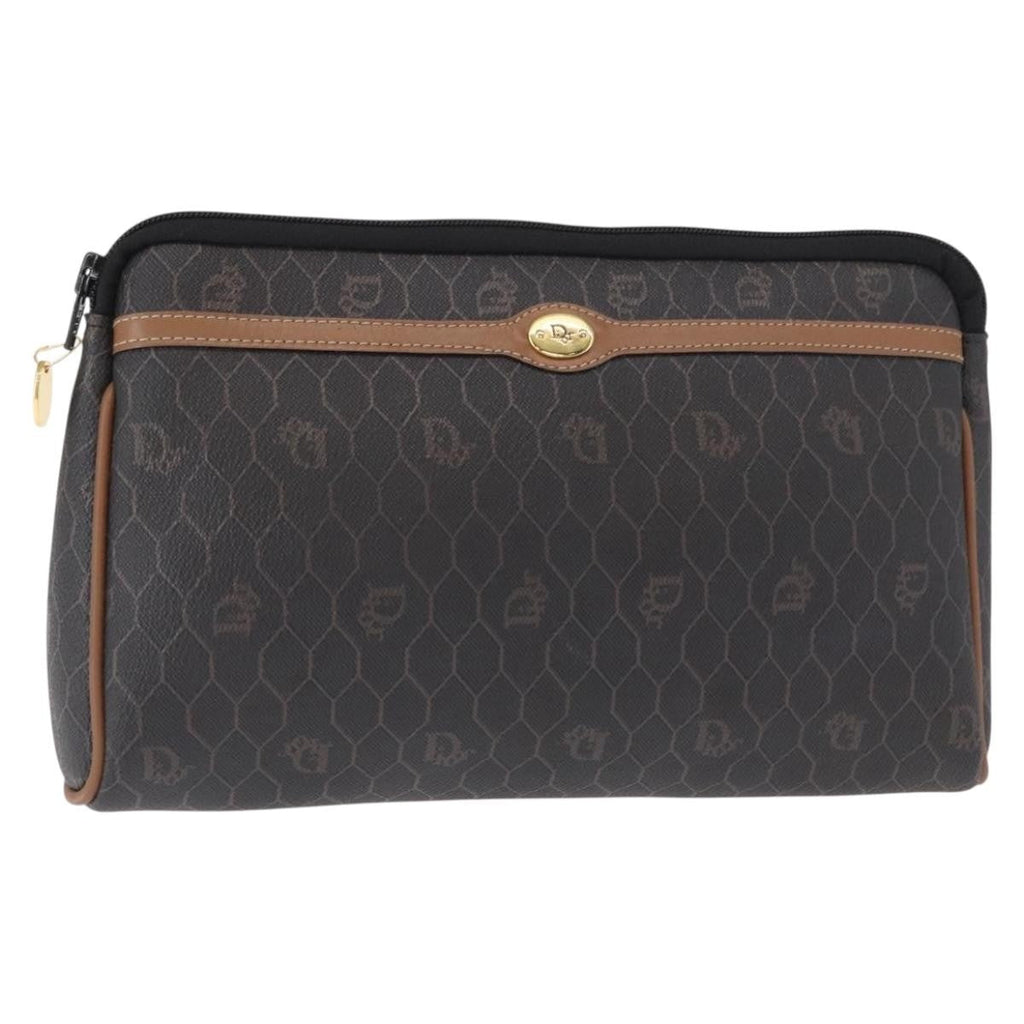 Christian Dior Vintage Honeycomb Zip Pouch Coated Canvas Black Pvc Clutche & Pouche Bag (Pre-Owned)