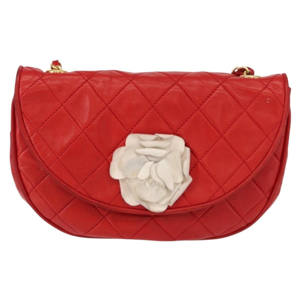 Chanel Camellia Rounded Clutch Satin And Leather Red Leather Shoulder Bag Bag
