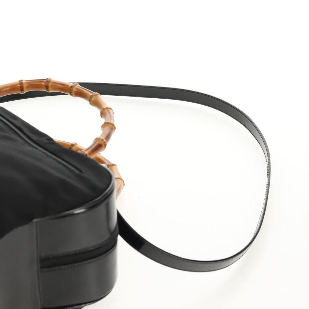 Gucci Vintage Bamboo Handle Bag Nylon Black Nylon Handbag (Pre-Owned)
