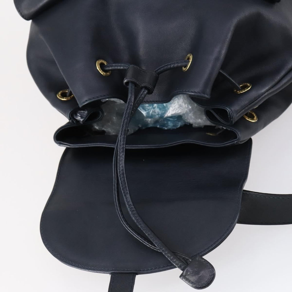 Gucci Vintage Bamboo Backpack Leather Navy Leather Backpack Bag (Pre-Owned)