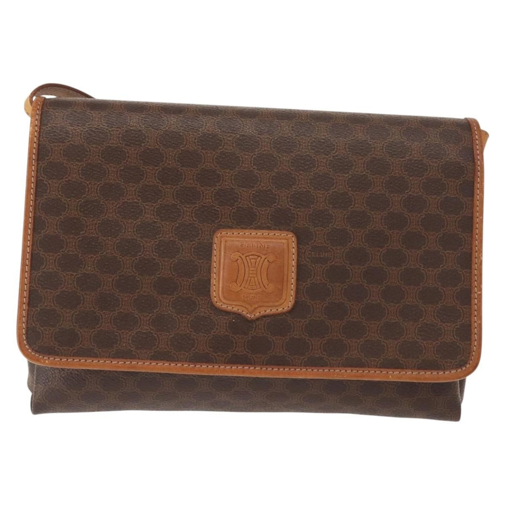 Celine Vintage Macadam Shoulder Bag Canvas Brown Canvas Shoulder Bag Bag