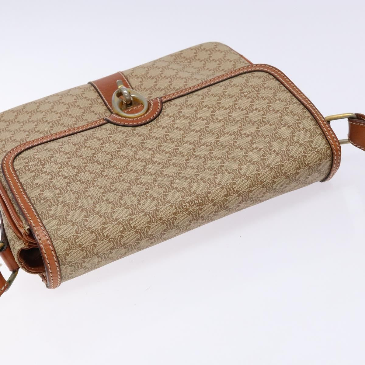 Celine Vintage Macadam Shoulder Bag Canvas And Leather Beige Canvas Bag