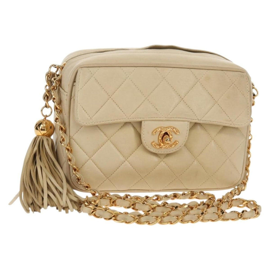 Chanel Chain Flap Shoulder Bag Quilted Lambskin Beige Leather Shoulder Bag Bag