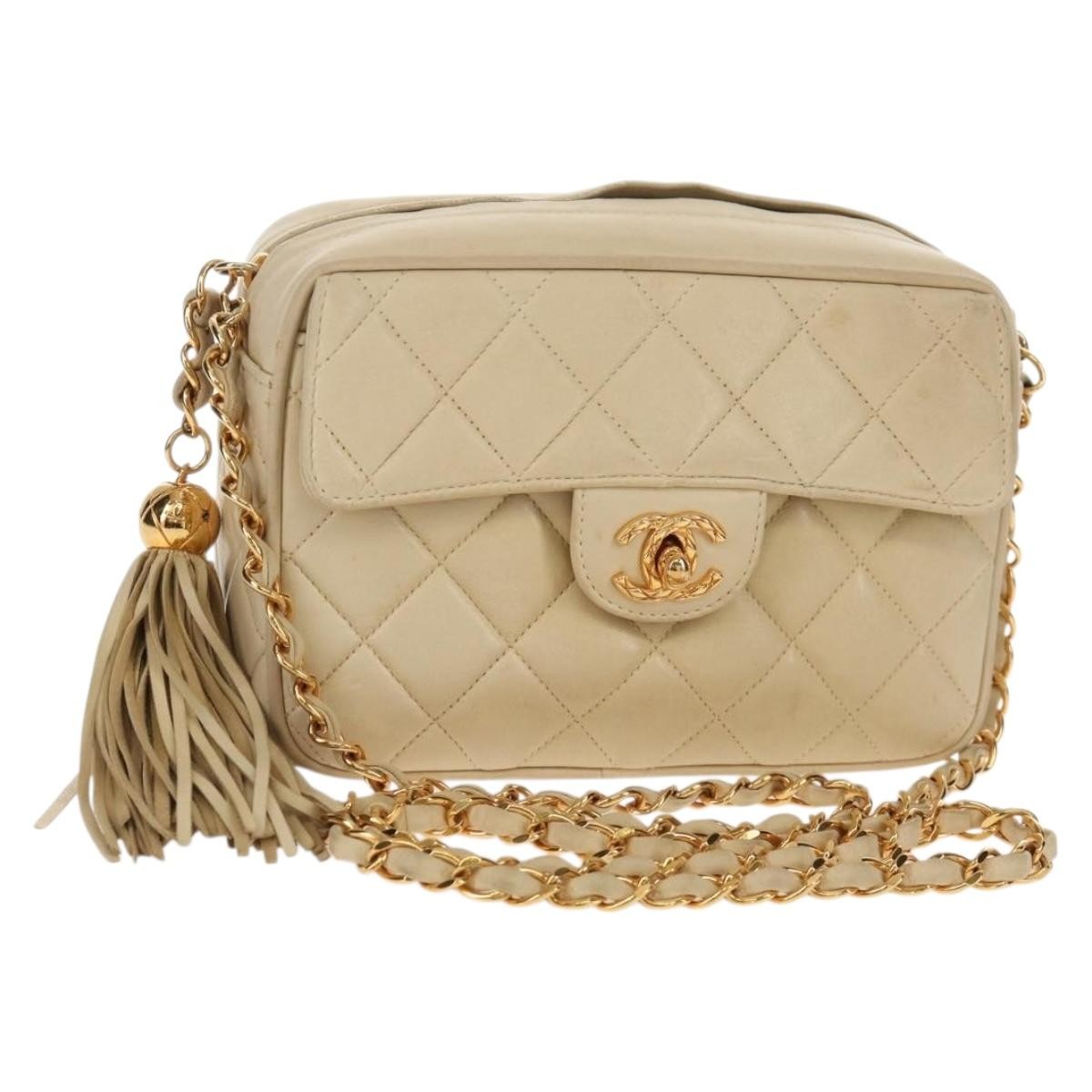 Chanel Chain Flap Shoulder Bag Quilted Lambskin Beige Leather Shoulder Bag Bag