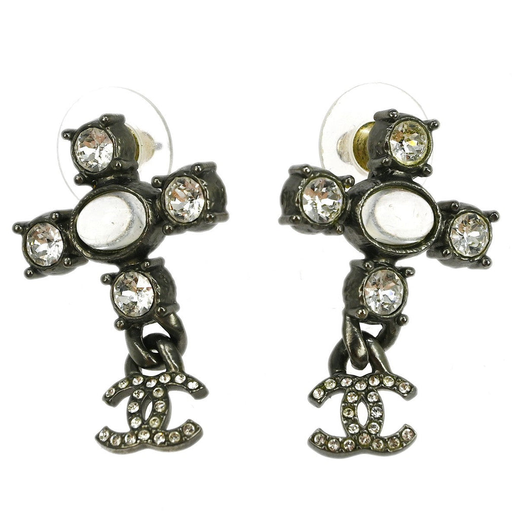 Chanel Cc Dangle Earrings Metal With Crystals Silver Silver_Plated Earrings Jewelry