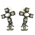 Chanel Cc Dangle Earrings Metal With Crystals Silver Silver_Plated Earrings Jewelry