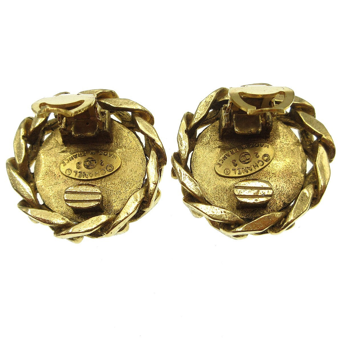 Chanel Vintage Cc Round Clip-On Earrings Metal With Crystals Gold Gold_Plated Earrings Jewelry