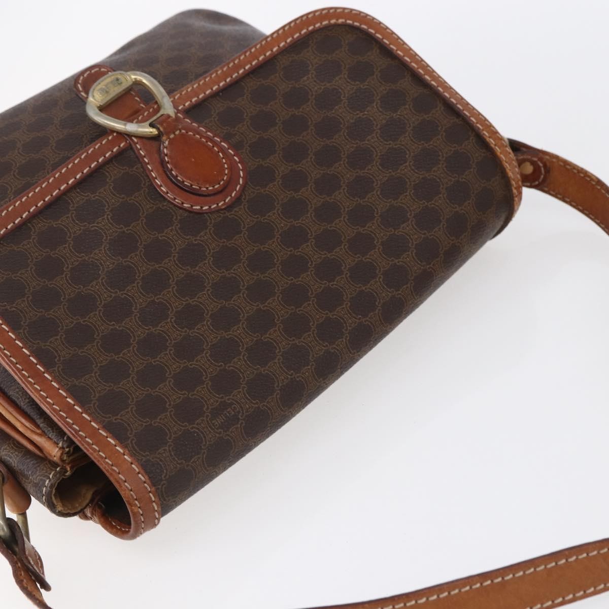 Celine Vintage Macadam Shoulder Bag Canvas And Leather Brown Canvas Shoulder Bag Bag