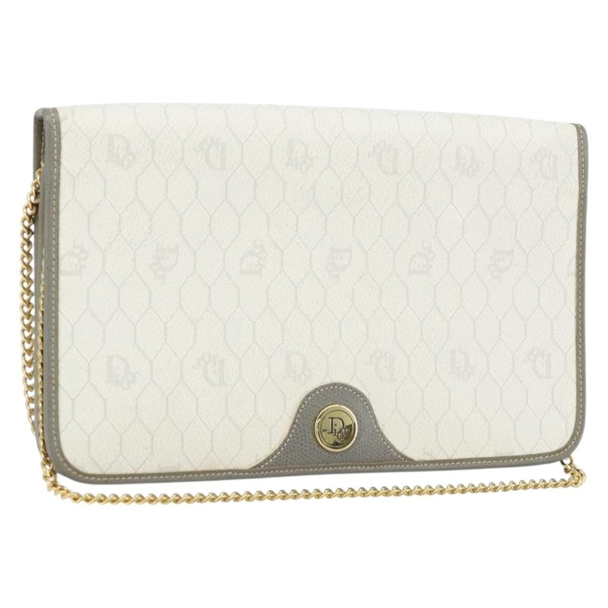 Christian Dior Vintage Honeycomb Chain Canvas White Canvas Shoulder Bag Bag (Pre-Owned)