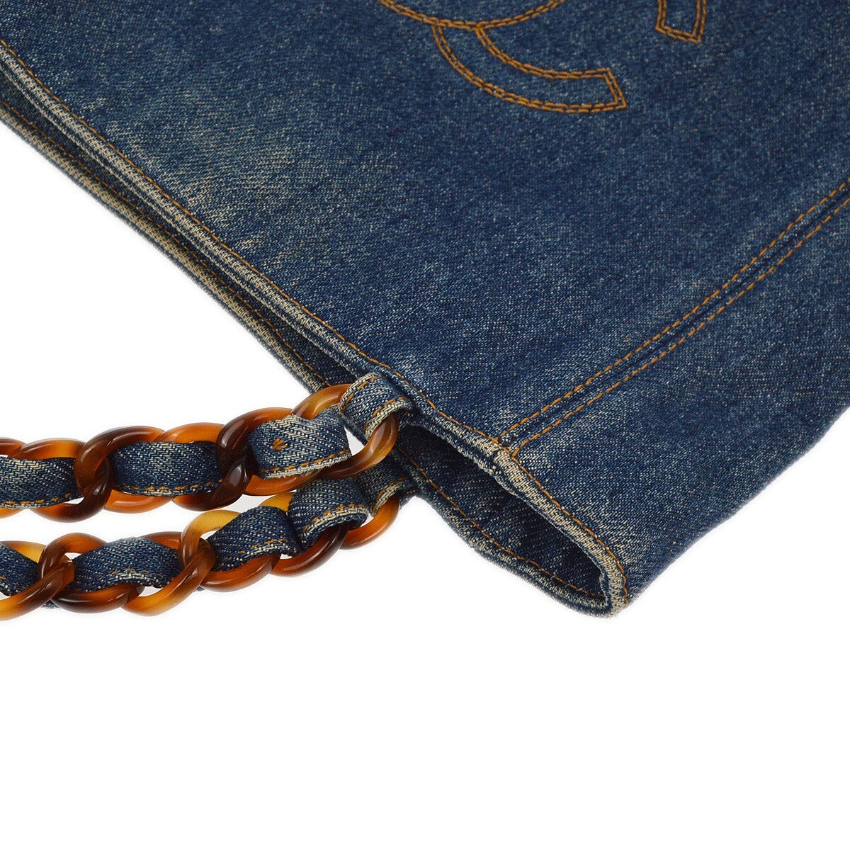 Chanel Vintage Resin Chain Tote Denim Blue Denim_Jeans Tote Bag Bag