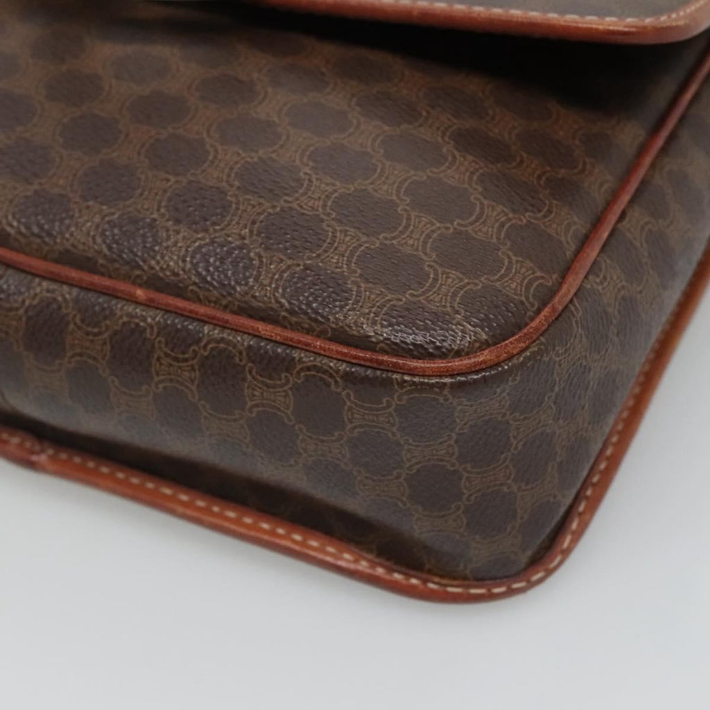 Celine Vintage Macadam Circle Logo Shoulder Bag Canvas And Leather Brown Canvas Shoulder Bag Bag