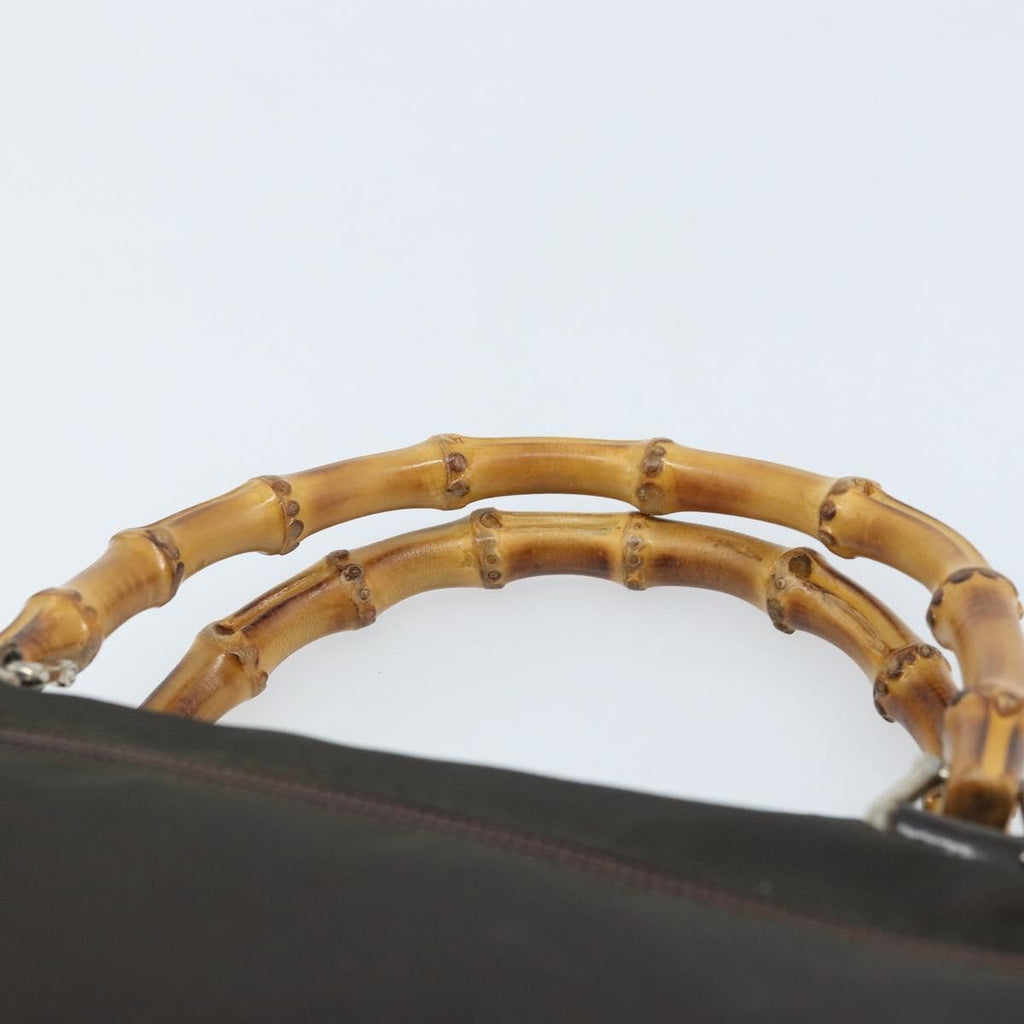 Gucci Vintage Bamboo Handle Bag Nylon Brown Nylon Handbag (Pre-Owned)