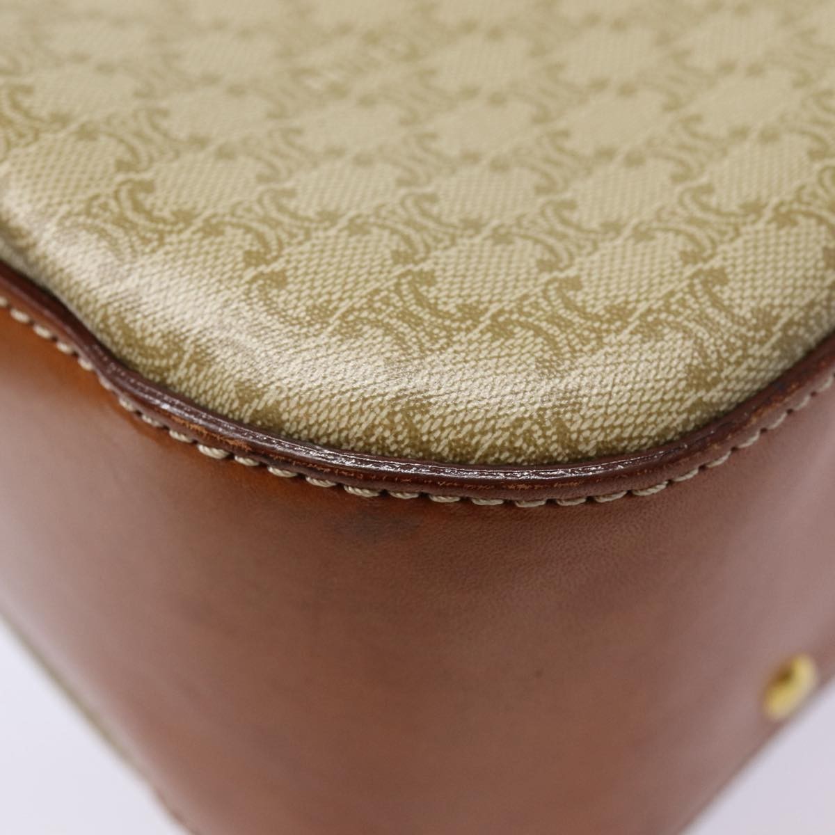 Celine Vintage Convertible Top Handle Bag Macadam Coated Canvas Beige Canvas Handbag