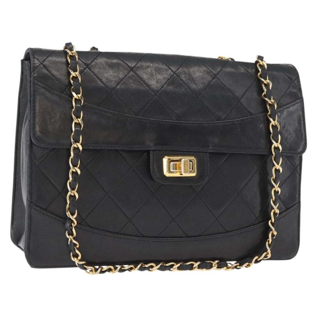 Chanel Vintage Mademoiselle Lock Trapezoid Flap Bag Quilted Lambskin Black Leather Shoulder Bag Bag