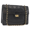 Chanel Vintage Mademoiselle Lock Trapezoid Flap Bag Quilted Lambskin Black Leather Shoulder Bag Bag