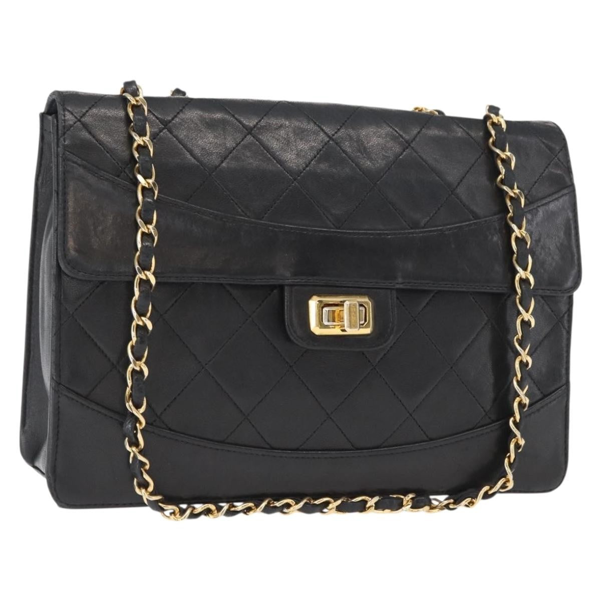Chanel Vintage Mademoiselle Lock Trapezoid Flap Bag Quilted Lambskin Black Leather Shoulder Bag Bag