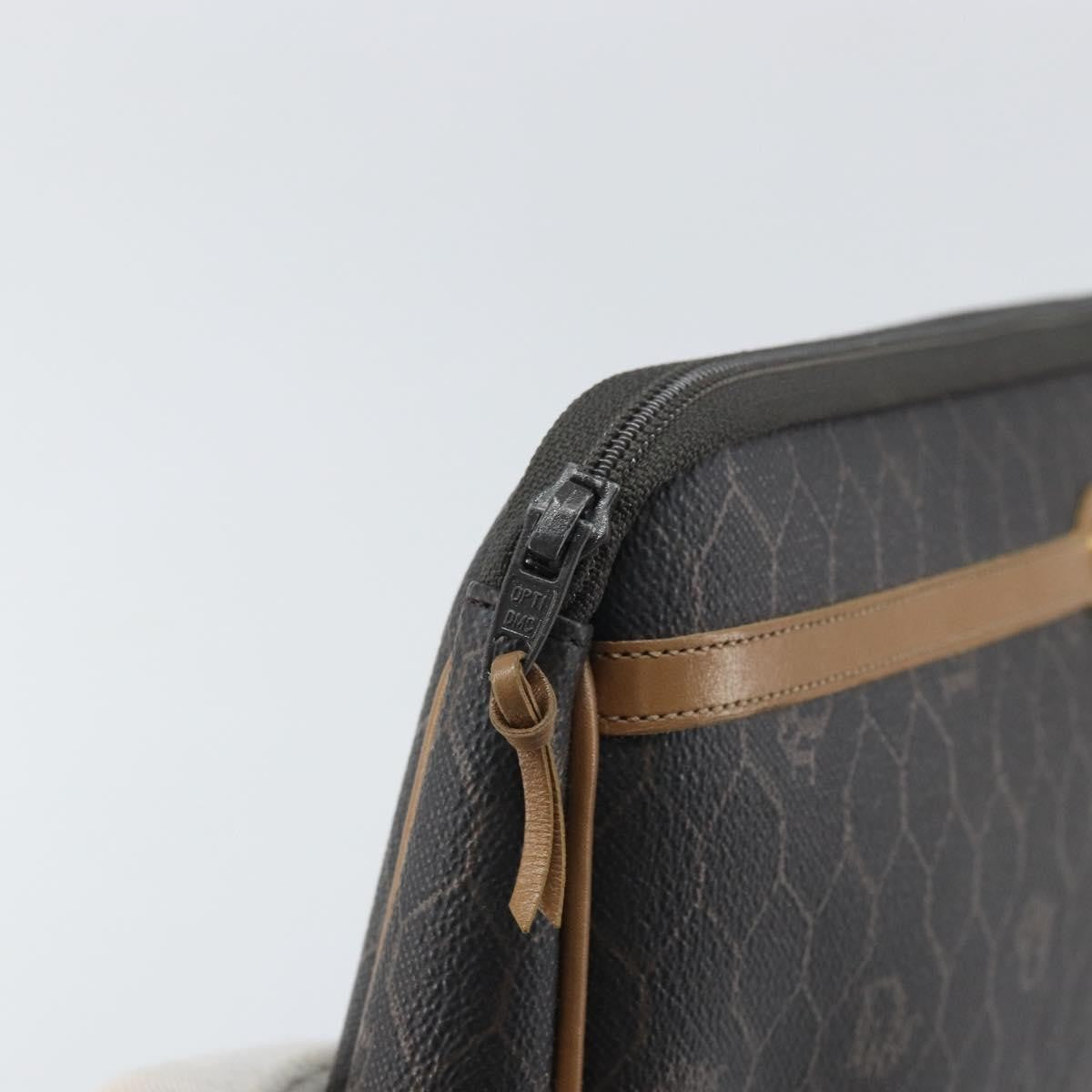 Christian Dior Vintage Honeycomb Zip Pouch Canvas And Leather Black Canvas Clutche & Pouche Bag (Pre-Owned)