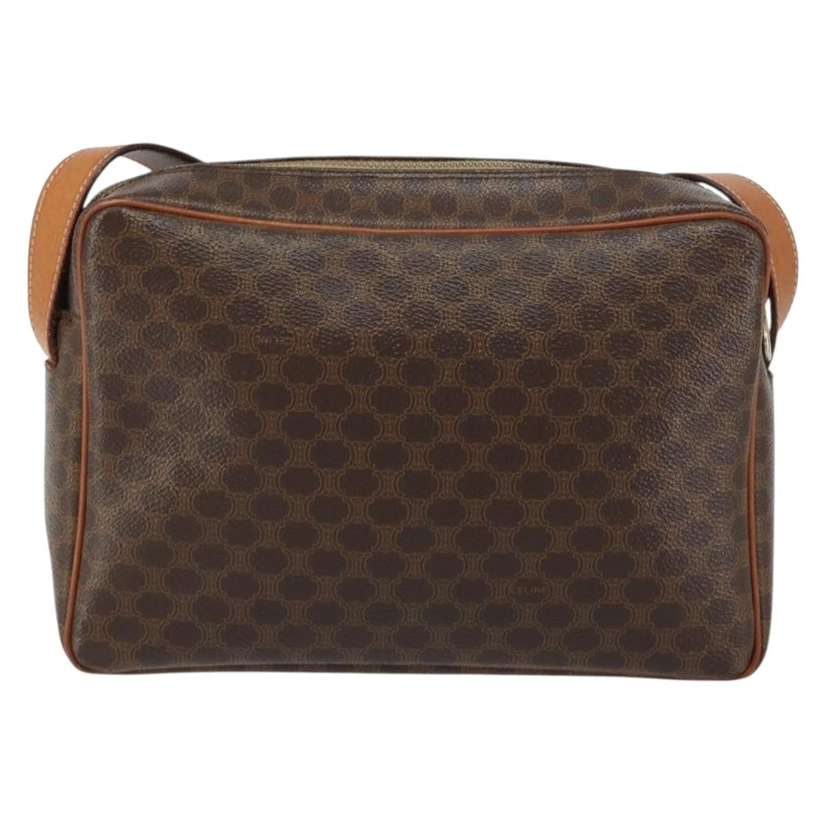 Celine Vintage Macadam Shoulder Bag Canvas And Leather Brown Canvas Shoulder Bag Bag