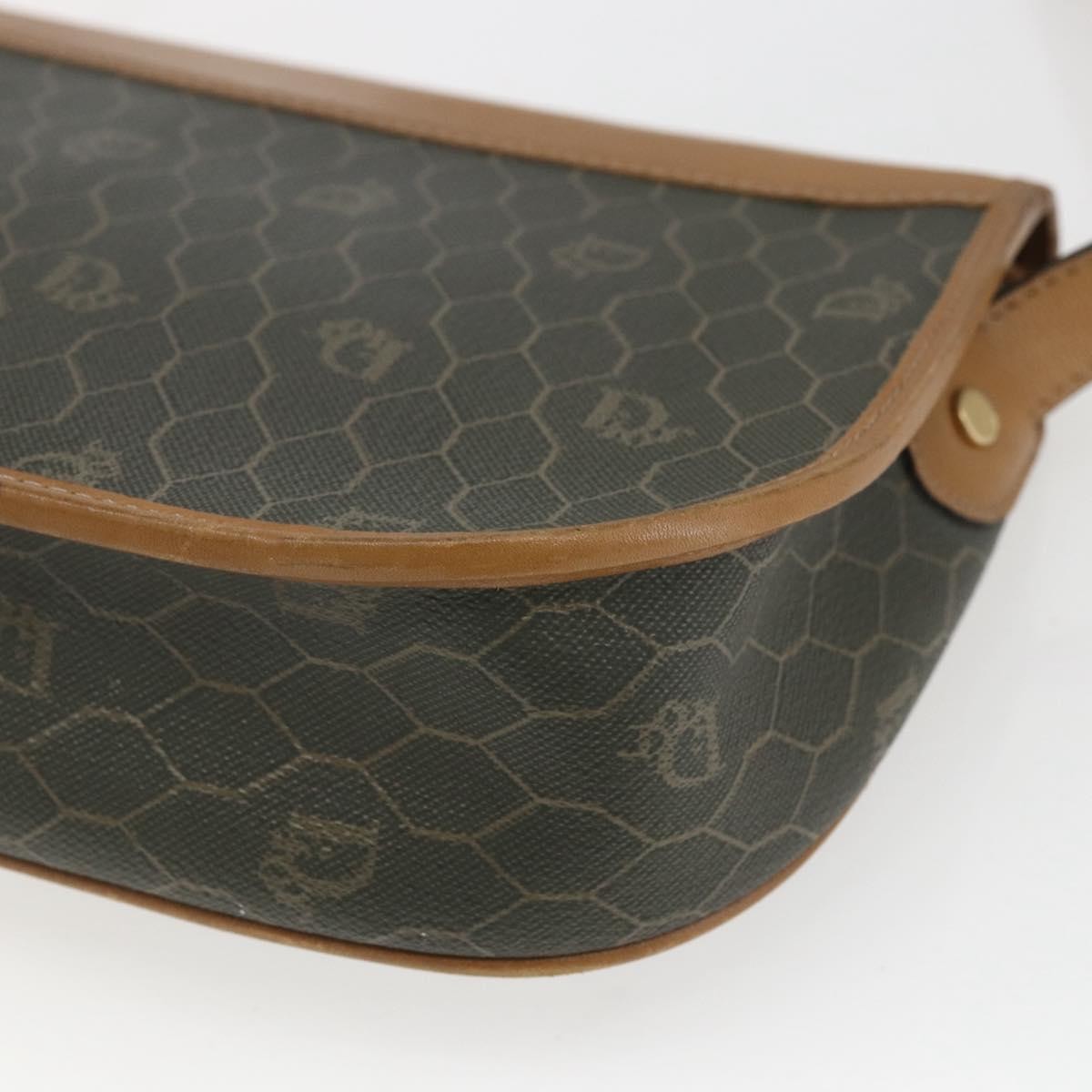 Christian Dior Vintage Honeycomb Flap Crossbody Bag Canvas And Leather Khaki Canvas Shoulder Bag Bag (Pre-Owned)