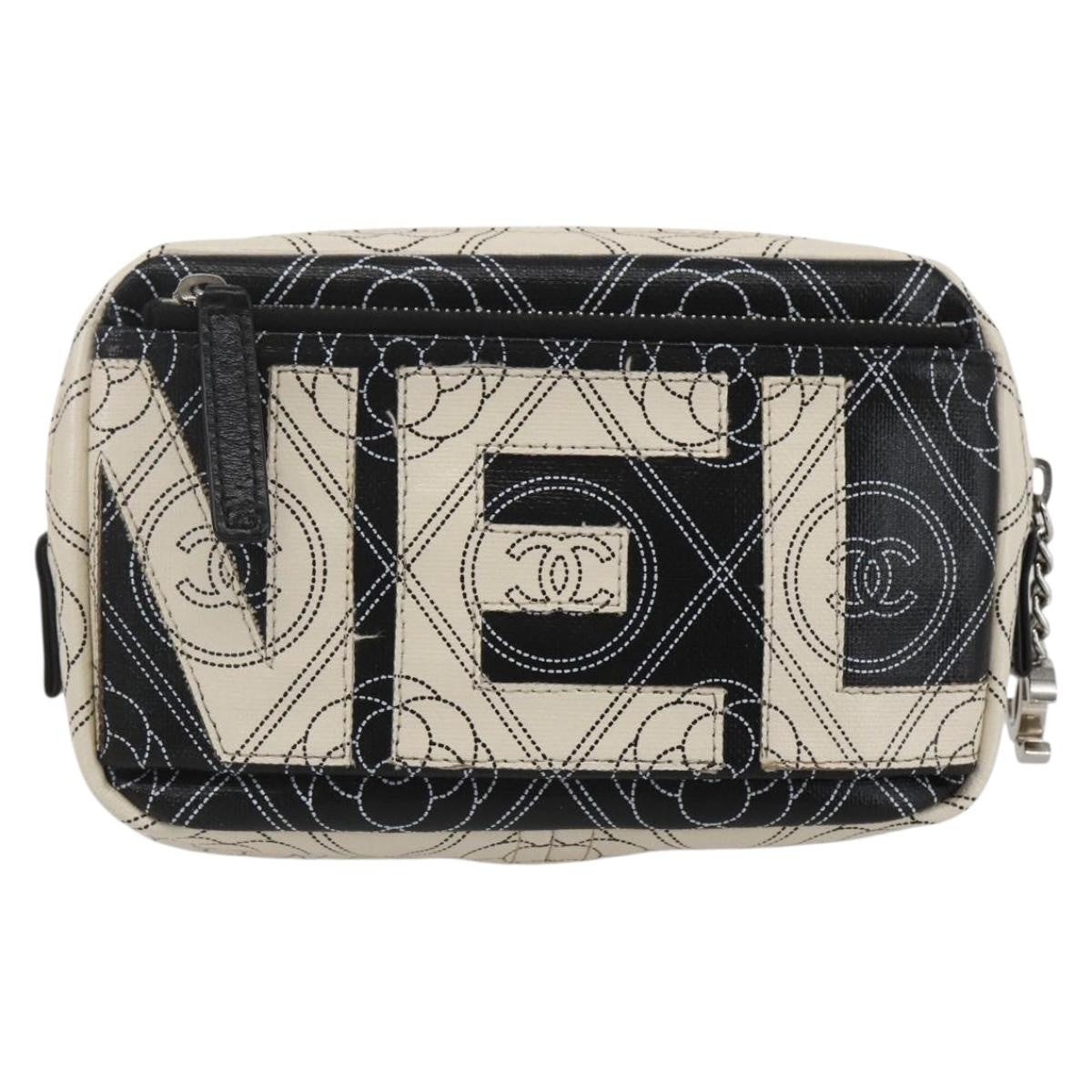 Chanel Logo Camera Case Clutch Printed Coated Canvas Black Pvc Clutche & Pouche Bag