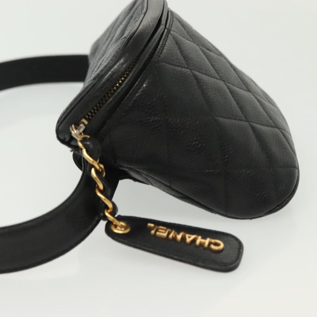Chanel Vintage Zip Belt Bag Quilted Caviar Black Leather Clutche & Pouche Bag