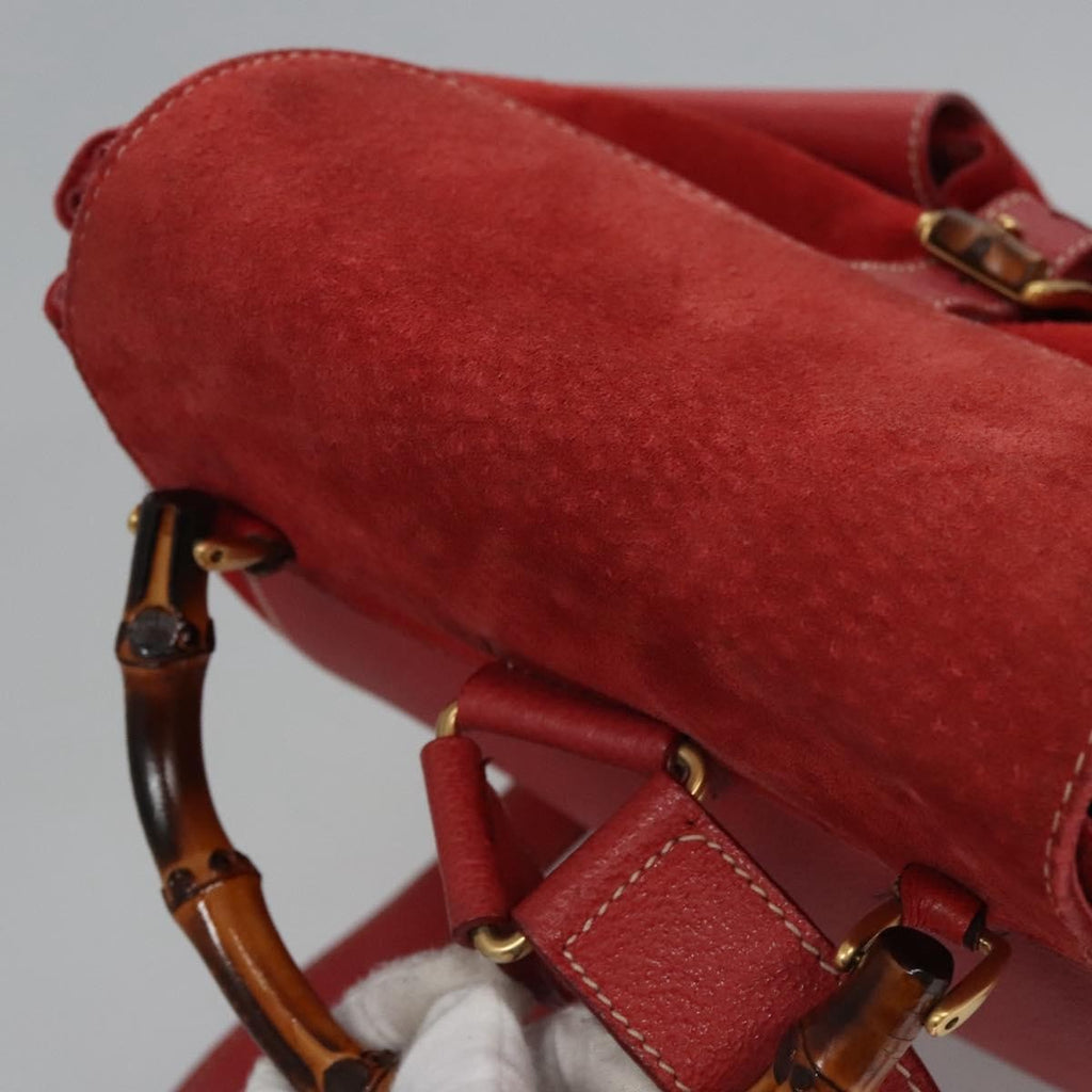 Gucci Vintage Bamboo Backpack Suede And Leather Red Suede Backpack Bag (Pre-Owned)
