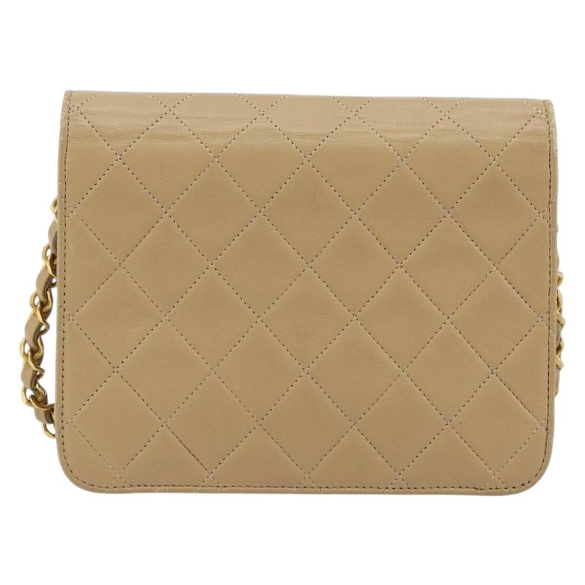 Chanel Vintage Clutch With Chain Quilted Leather Beige Leather Shoulder Bag Bag