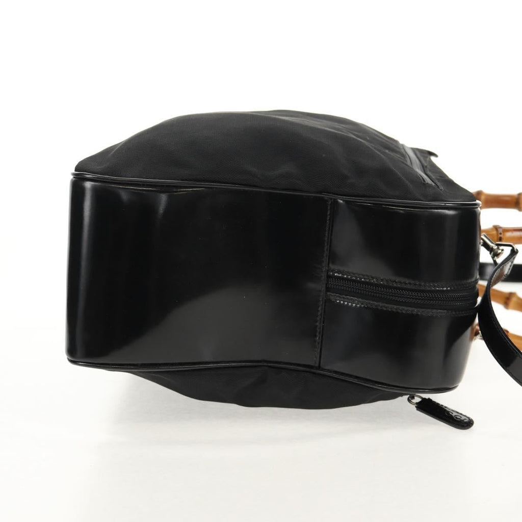 Gucci Vintage Bamboo Handle Bag Nylon Black Nylon Handbag (Pre-Owned)
