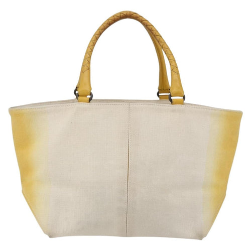 Bottega Veneta Braided Handle Open Tote Bag Canvas With Leather Yellow Canvas Bag