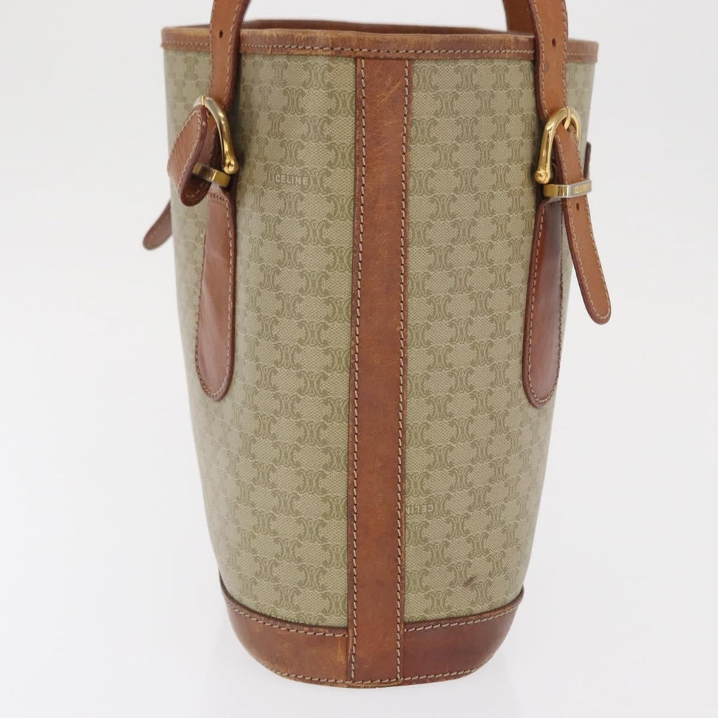 Celine Vintage Macadam Tote Bag Canvas And Leather Beige Canvas Tote Bag Bag