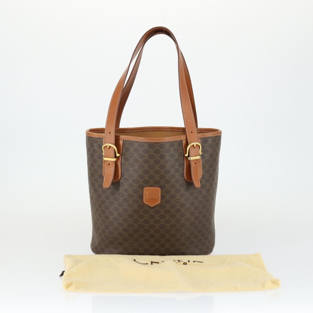 Celine Vintage Macadam Tote Bag Canvas And Leather Brown Canvas Handbag