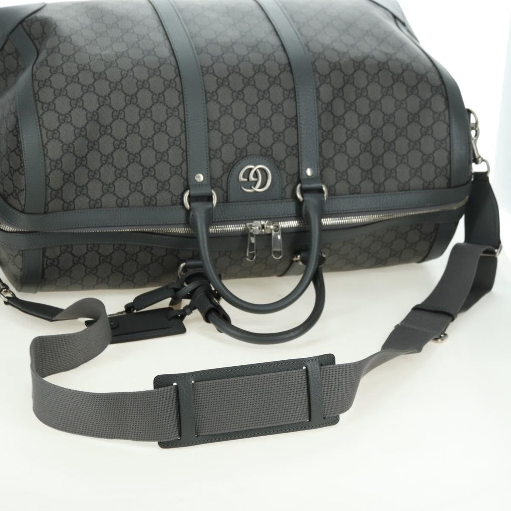 Gucci Web Trim Weekend Duffle Bag Gg Coated Canvas Gray Pvc Handbag (Pre-Owned)