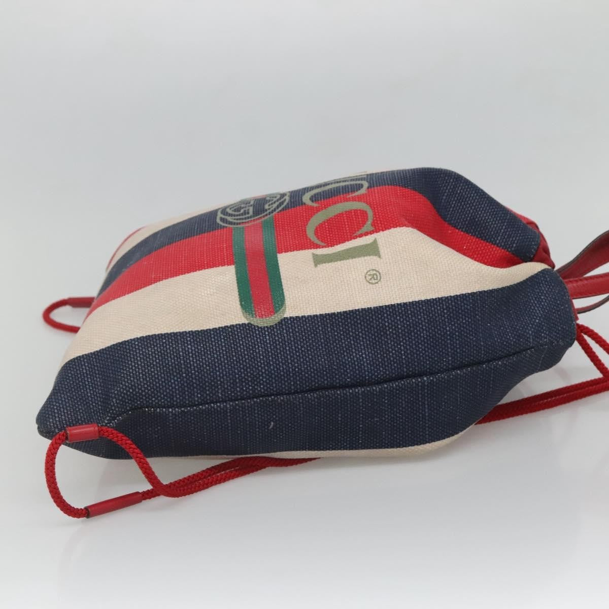 Gucci Logo Drawstring Backpack Striped Canvas Multicolour Canvas Backpack Bag (Pre-Owned)