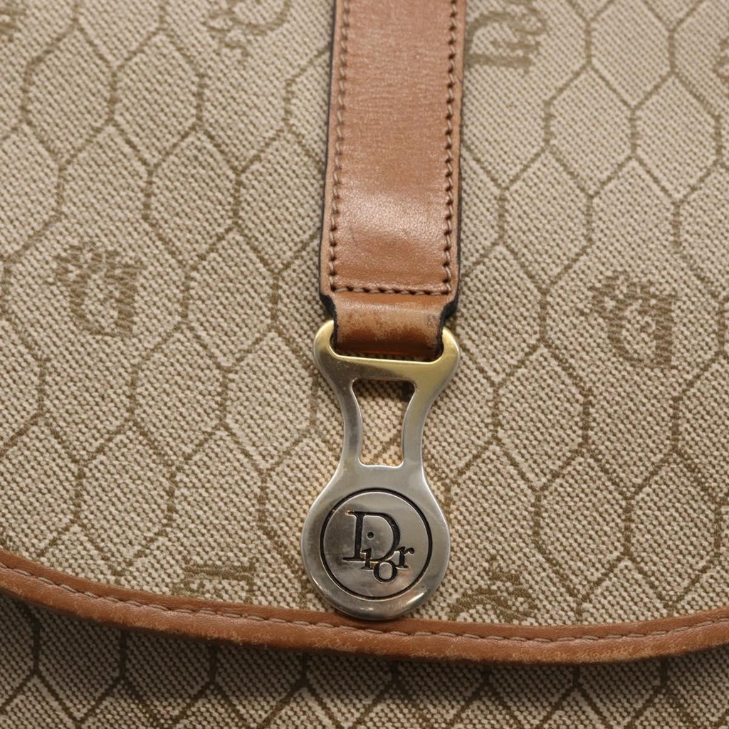Christian Dior Vintage Honeycomb Shoulder Bag Canvas And Leather Beige Canvas Shoulder Bag Bag (Pre-Owned)