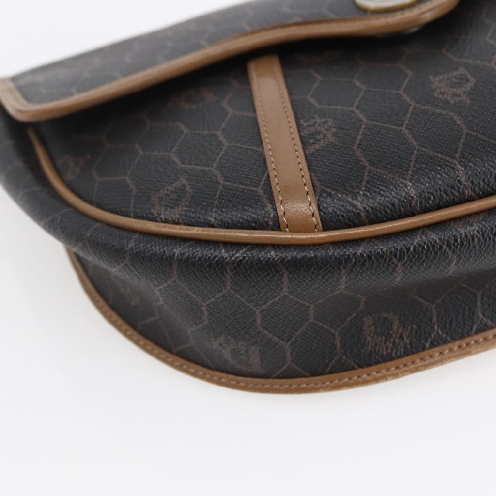 Christian Dior Vintage Honeycomb Flap Crossbody Bag Canvas And Leather Black Canvas Shoulder Bag Bag (Pre-Owned)