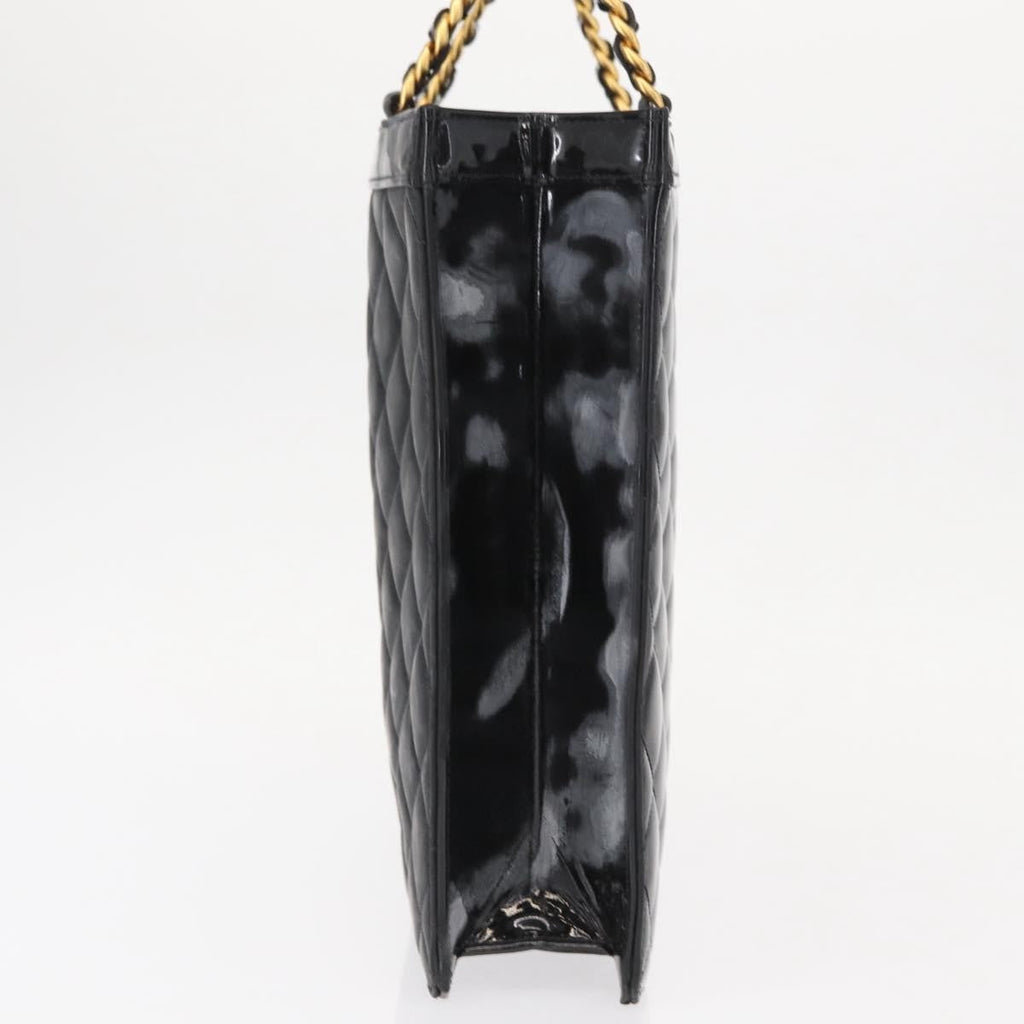 Chanel Chocolate Bar Tote Leather Black Patent_Leather Handbag