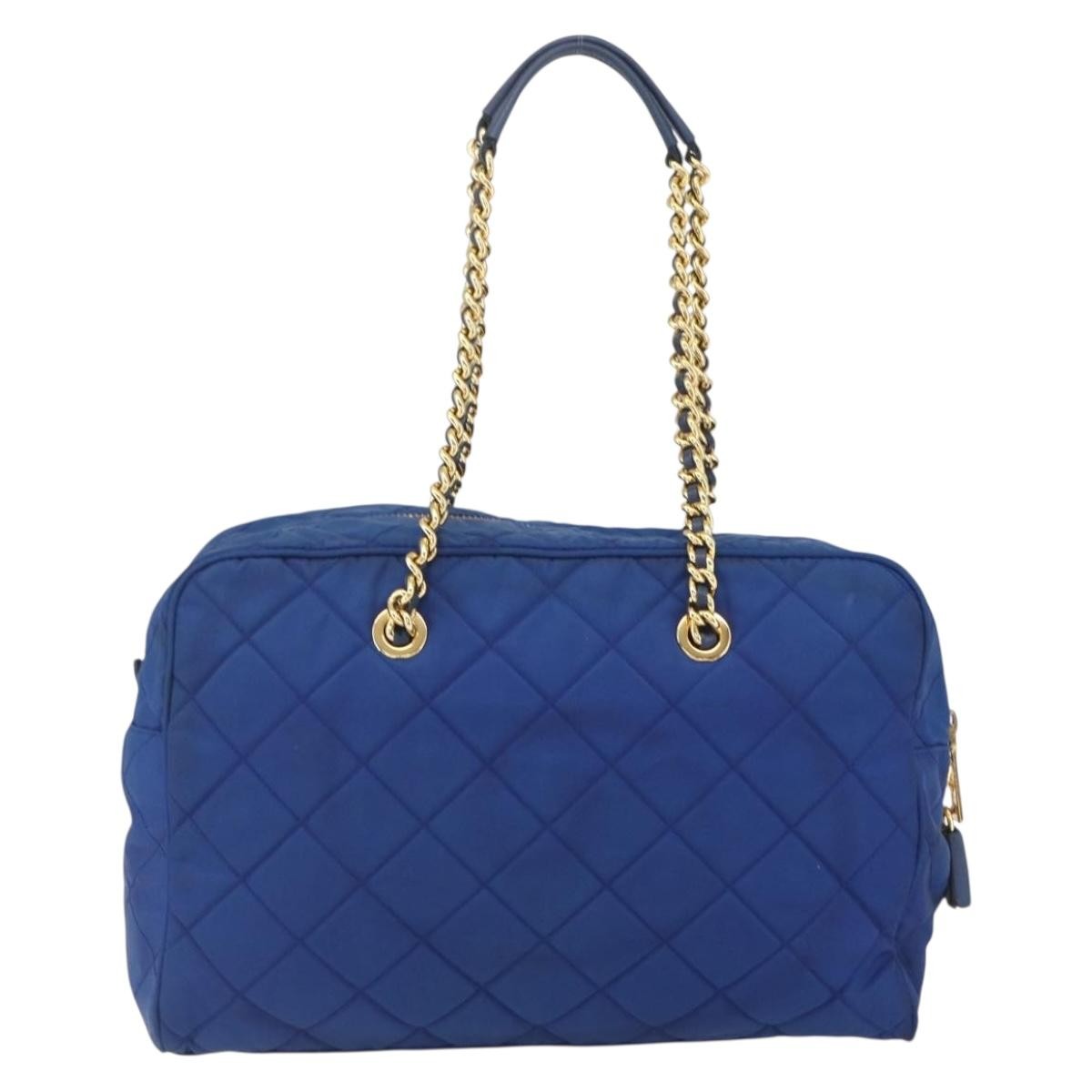 Prada Chain Shoulder Bag Quilted Tessuto Blue Nylon Shoulder Bag Bag