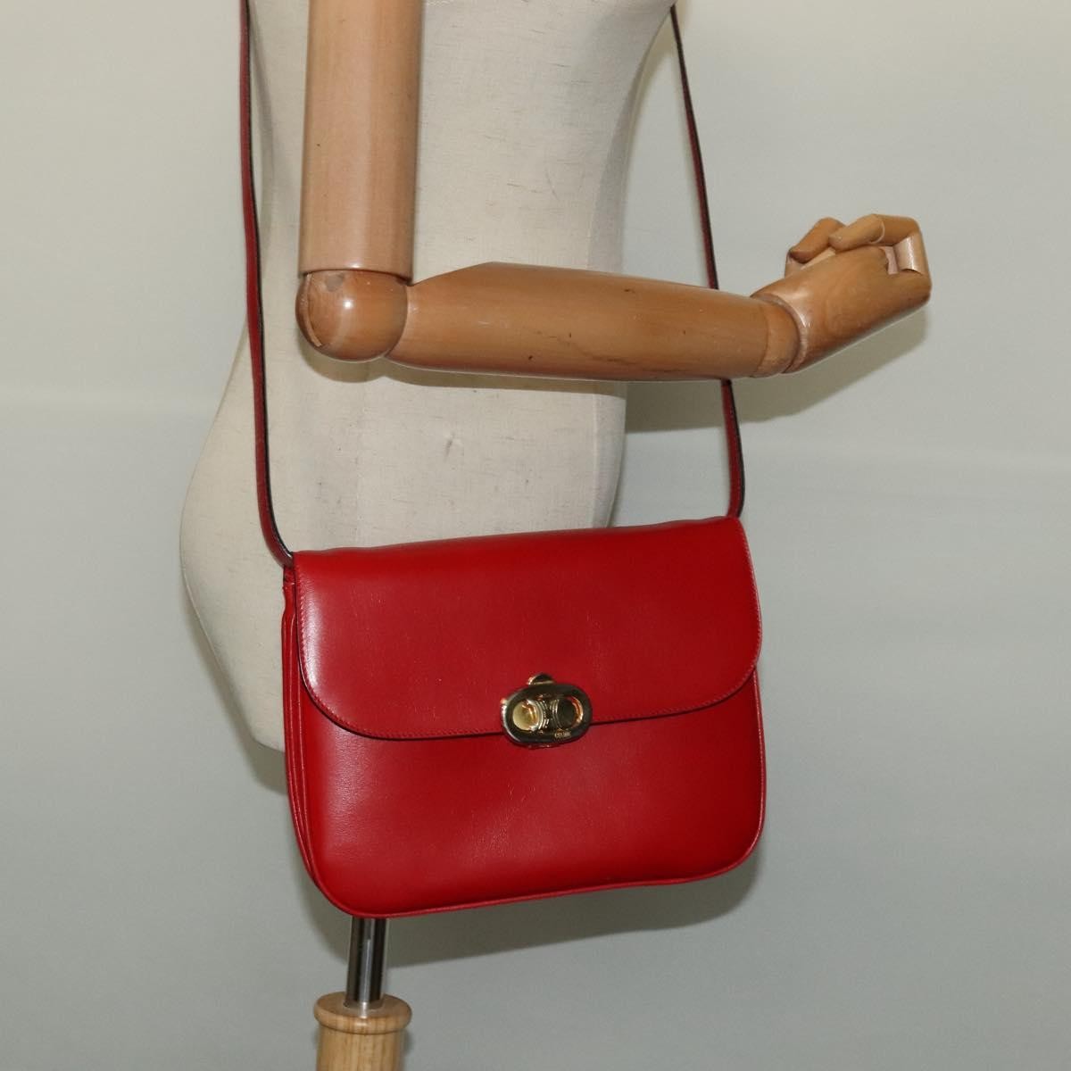 Celine Vintage Triomphe Shoulder Bag Leather Red Leather Shoulder Bag Bag