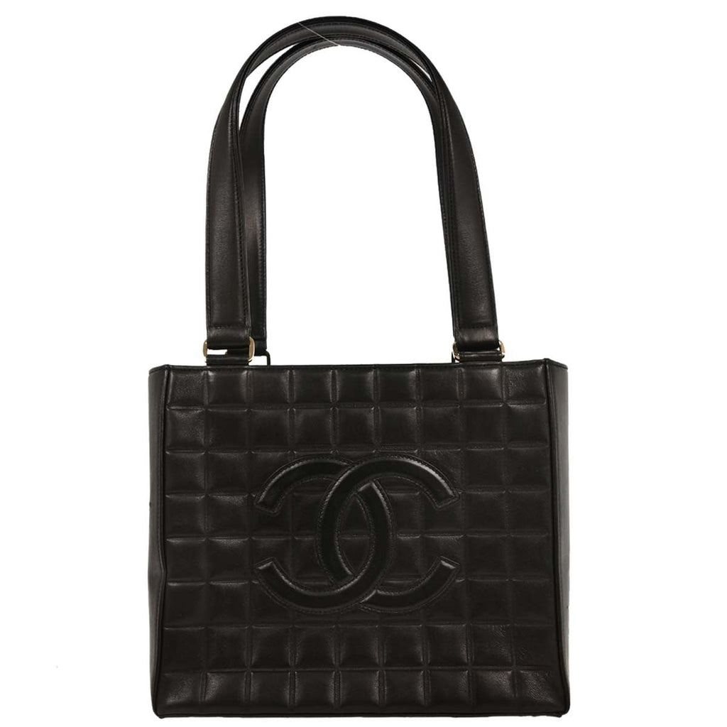 Chanel Chocolate Bar Cc Tote Quilted Leather Black Leather Tote Bag Bag
