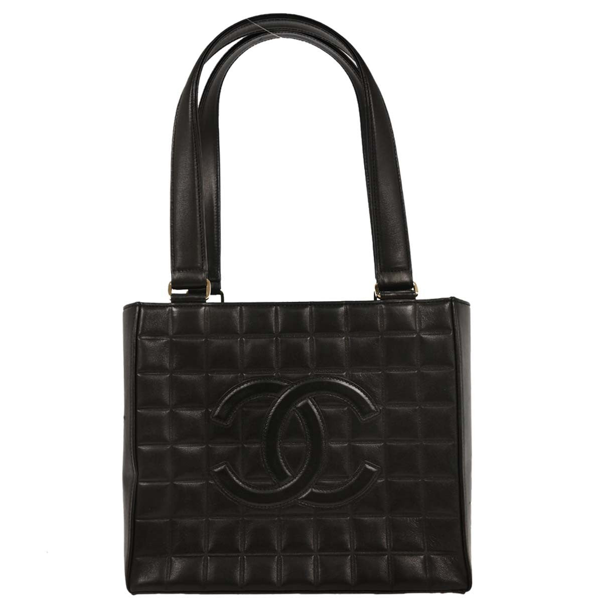 Chanel Chocolate Bar Cc Tote Quilted Leather Black Leather Tote Bag Bag