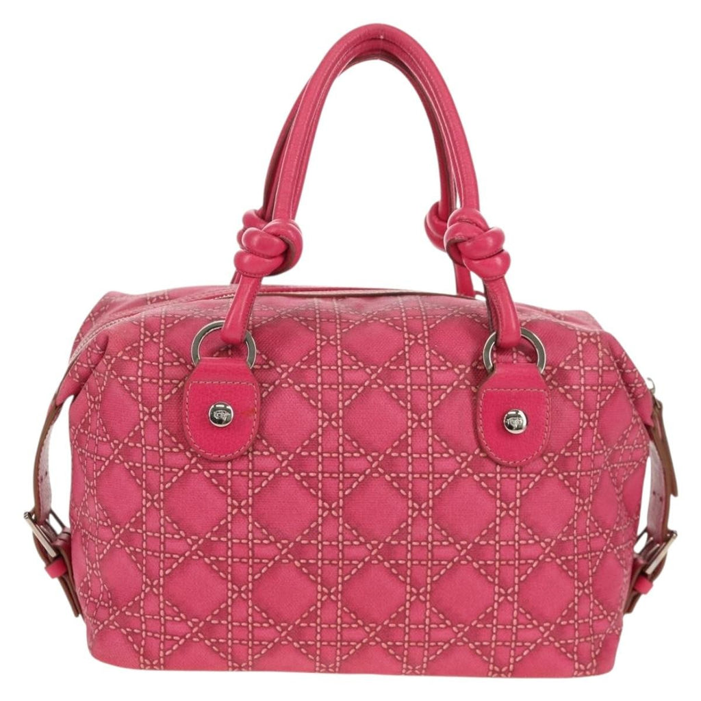 Christian Dior Cannage Handbag Canvas Pink Canvas Handbag (Pre-Owned)